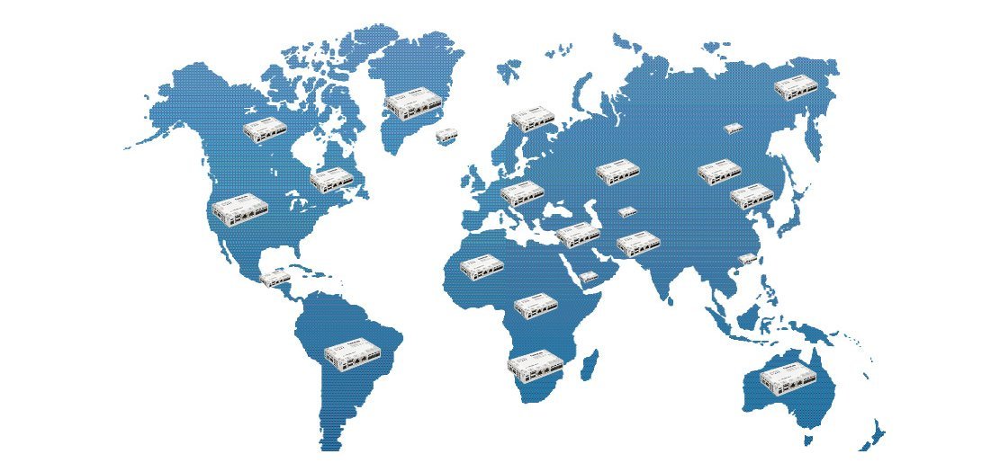 World map with IoT boxes