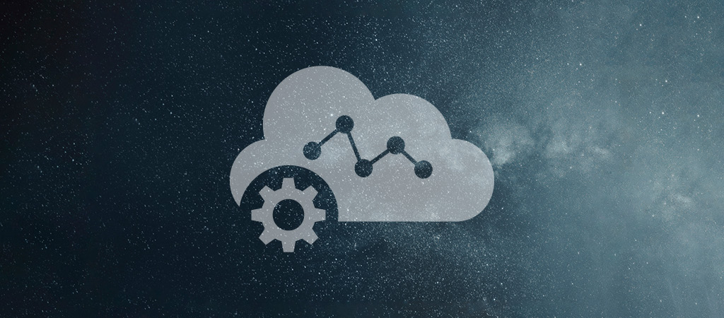 Grafik digitale Wolke mit Zahnrad