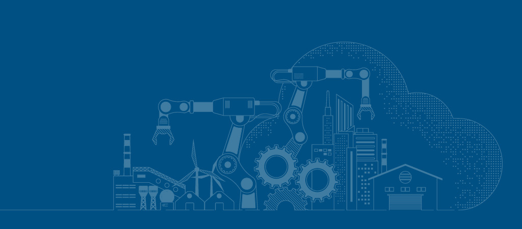 Grafik Fabrik Zahnräder Roboter Industrie